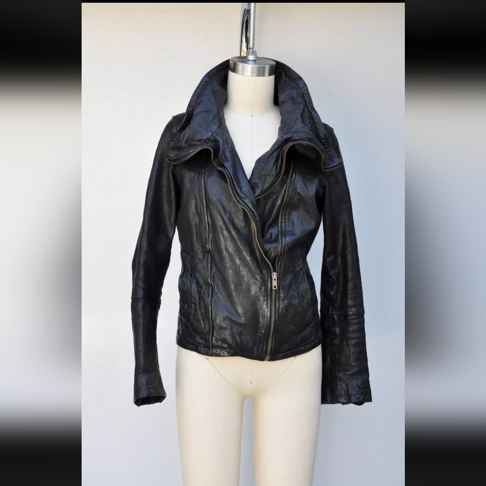 ALL SAINTS HESTON Black Leather Jacket - Biker Motorcycle Rocker Punk Supple - Picture 12 of 12